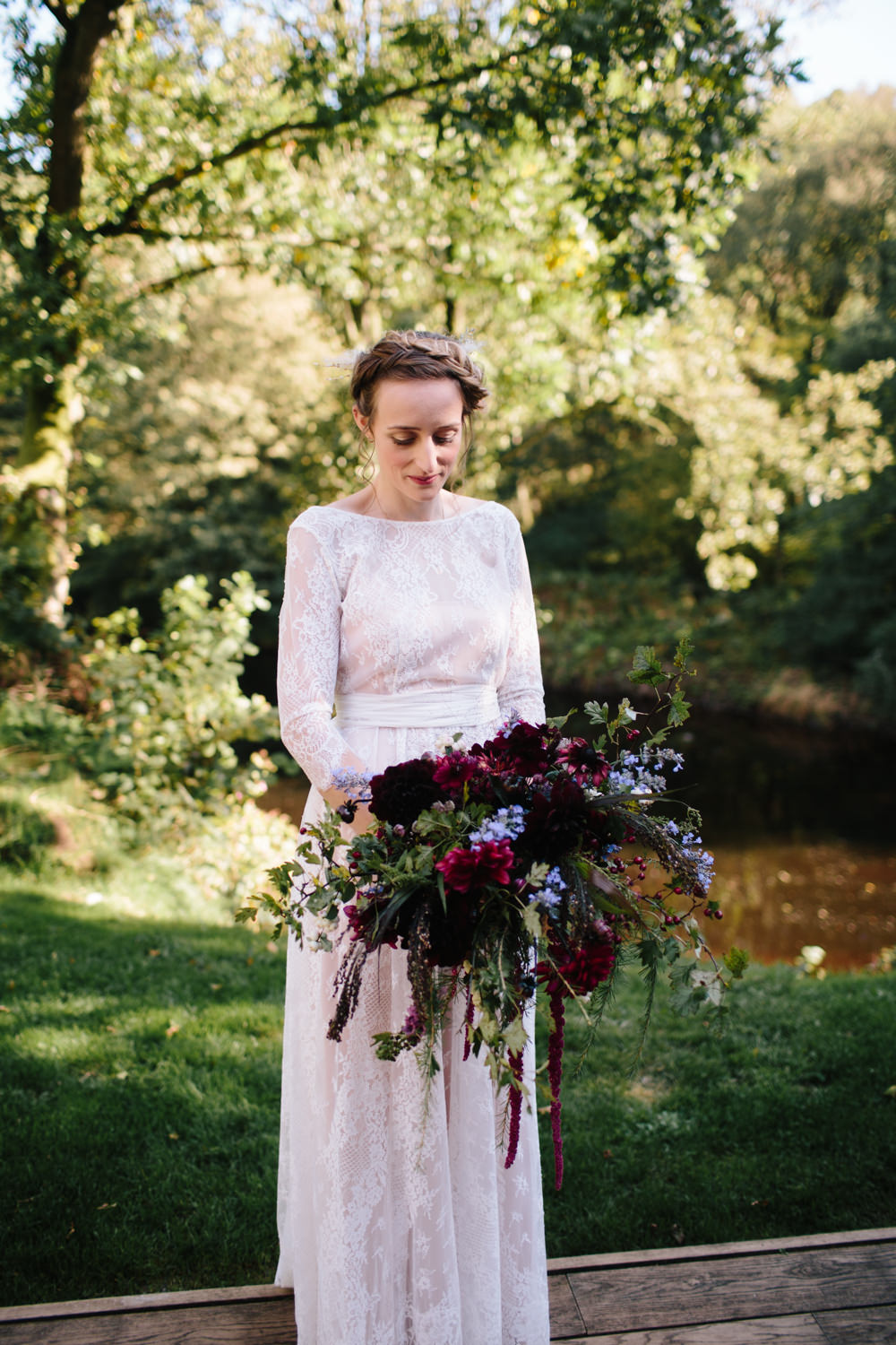 Bride Bridal Dress Gown Bow Back Sadoni Couture Lace Boat Neck Sleeves Hidden River Cabins Wedding Dan Hough Photo