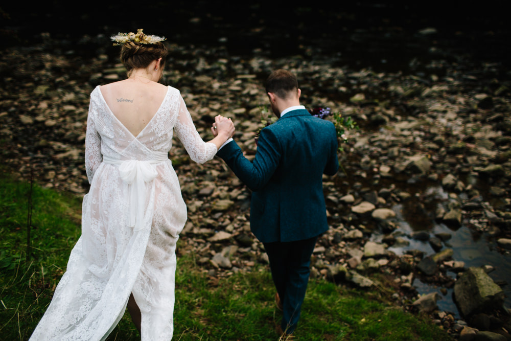 Bride Bridal Dress Gown Bow Back Sadoni Couture Lace Boat Neck Sleeves Hidden River Cabins Wedding Dan Hough Photo