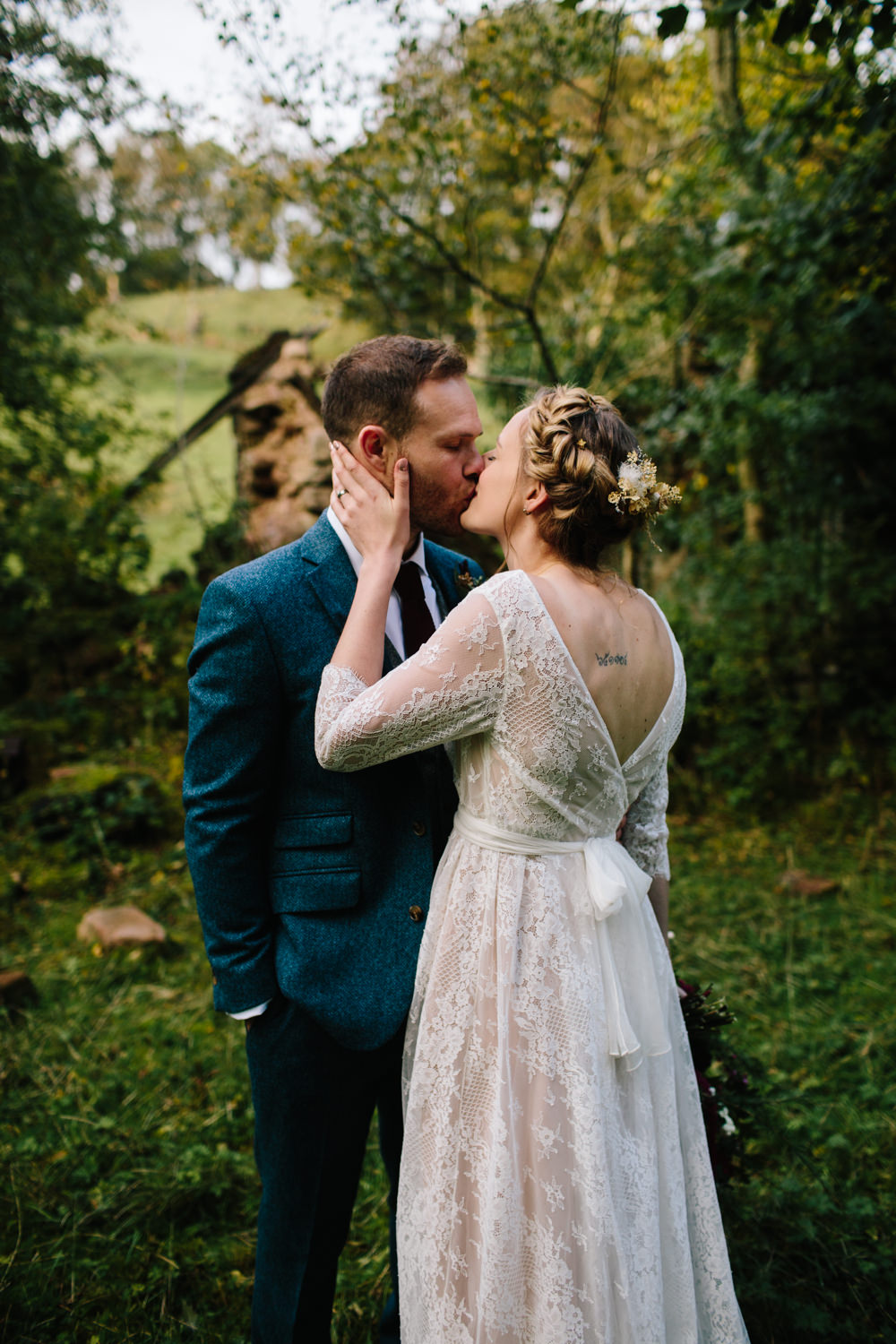 Bride Bridal Dress Gown Bow Back Sadoni Couture Lace Boat Neck Sleeves Hidden River Cabins Wedding Dan Hough Photo