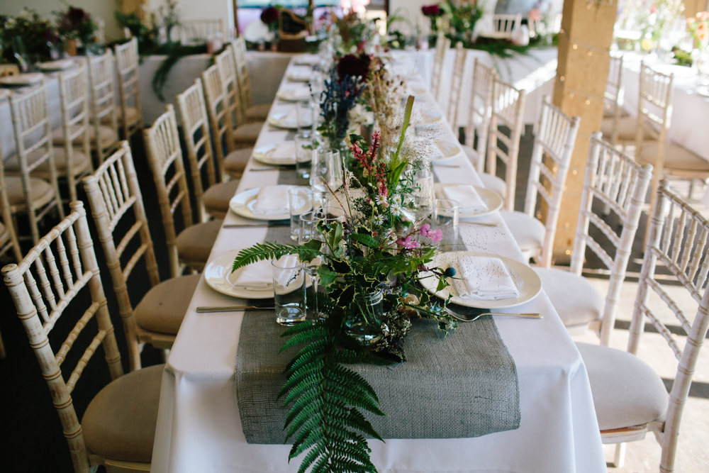Table Runner Decor Linen Greenery Ferns Hidden River Cabins Wedding Dan Hough Photo