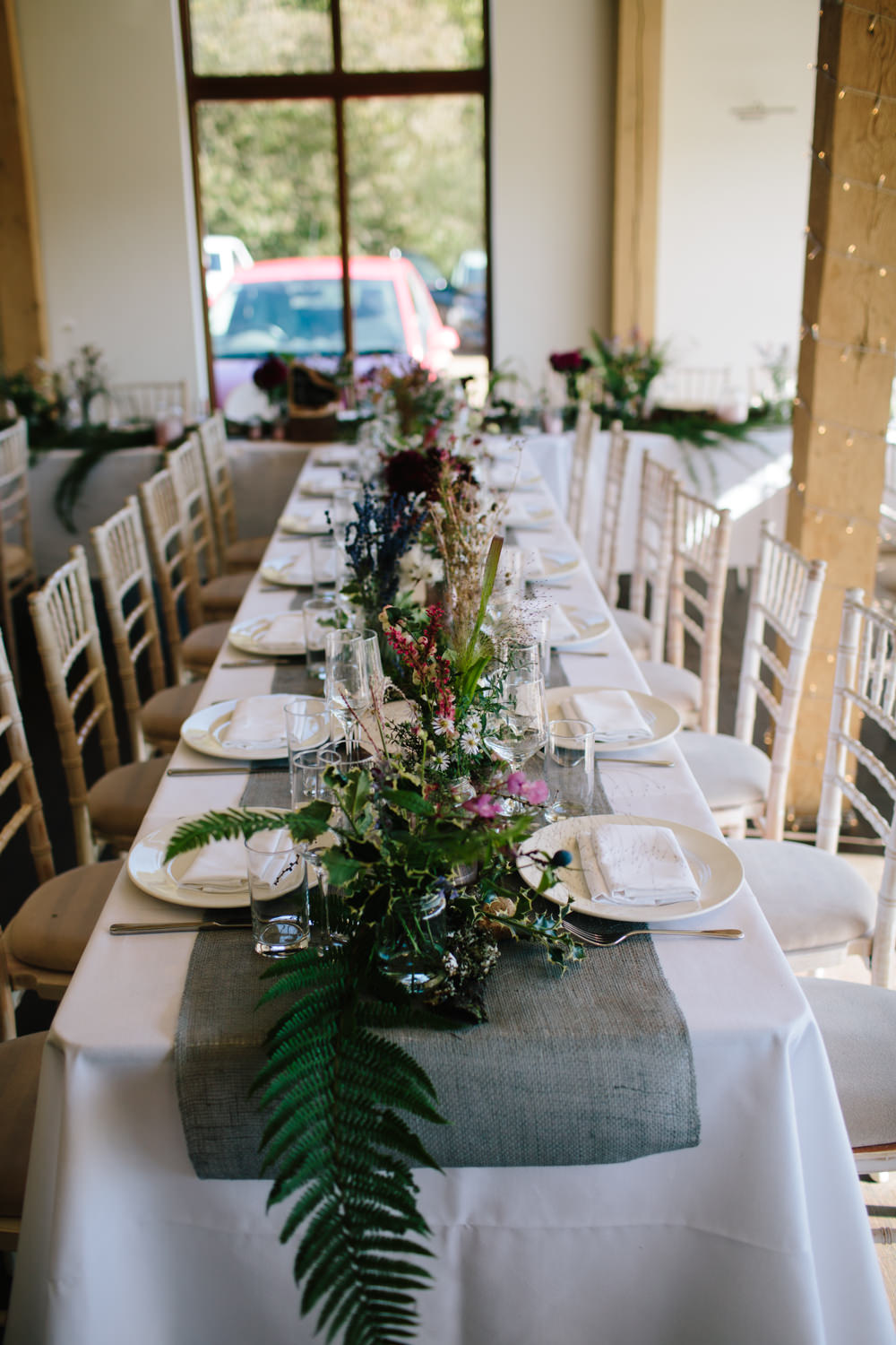 Table Runner Decor Linen Greenery Ferns Hidden River Cabins Wedding Dan Hough Photo