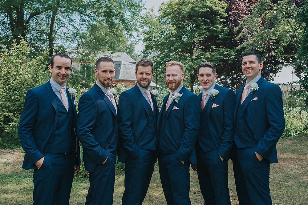 Groom Groomsmen Suit Peach Ties Buttonhole Flowers Houchins Farm Wedding Julia and You Photography