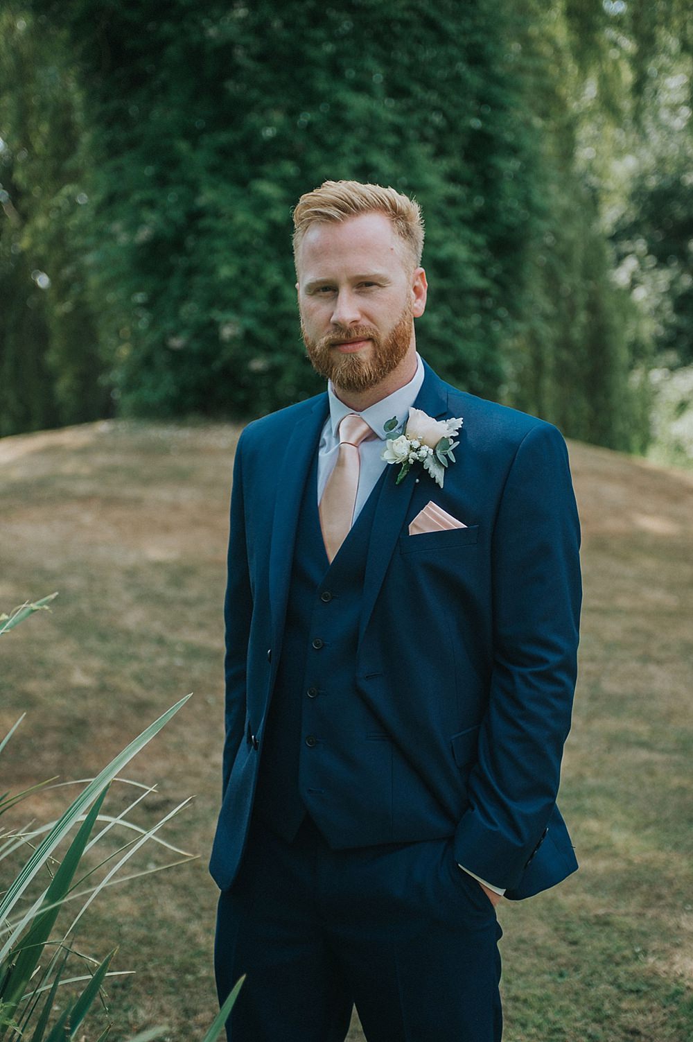 Groom Groomsmen Suit Peach Ties Buttonhole Flowers Houchins Farm Wedding Julia and You Photography