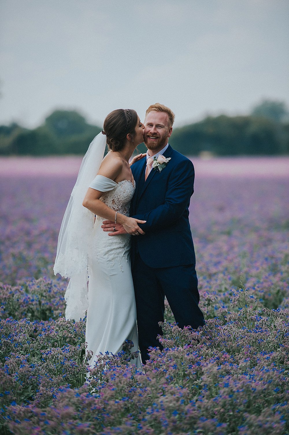 Pronovias Dress Bride Bridal Off Shoulder Bardot Lace Sweetheart Lilac Borage Field Portraits Houchins Farm Wedding Julia and You Photography