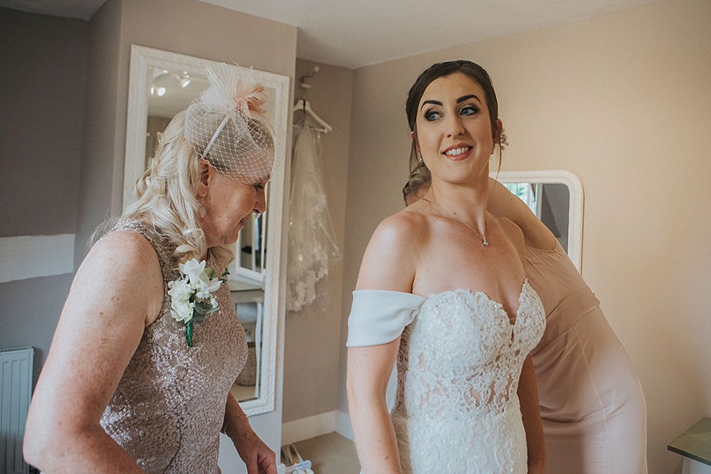 Pronovias Dress Bride Bridal Off Shoulder Bardot Lace Sweetheart Houchins Farm Wedding Julia and You Photography