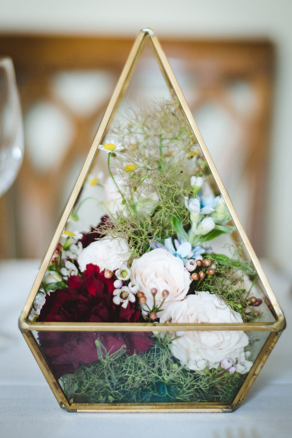 Geometric Terrarium Flowers Floral Table Centre Langar Hall Wedding Robert Leons Photography