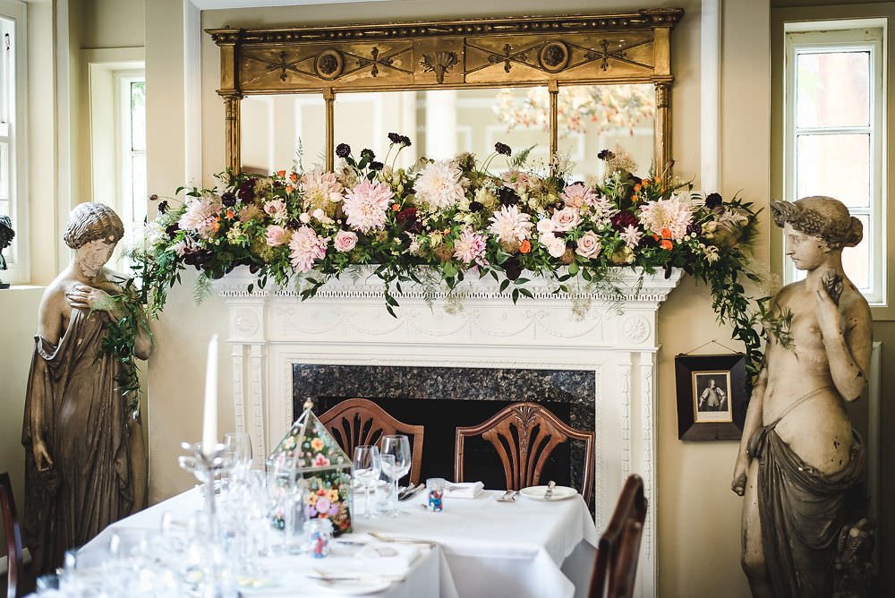 Fireplace Floral Installation Runner Garland Langar Hall Wedding Robert Leons Photography