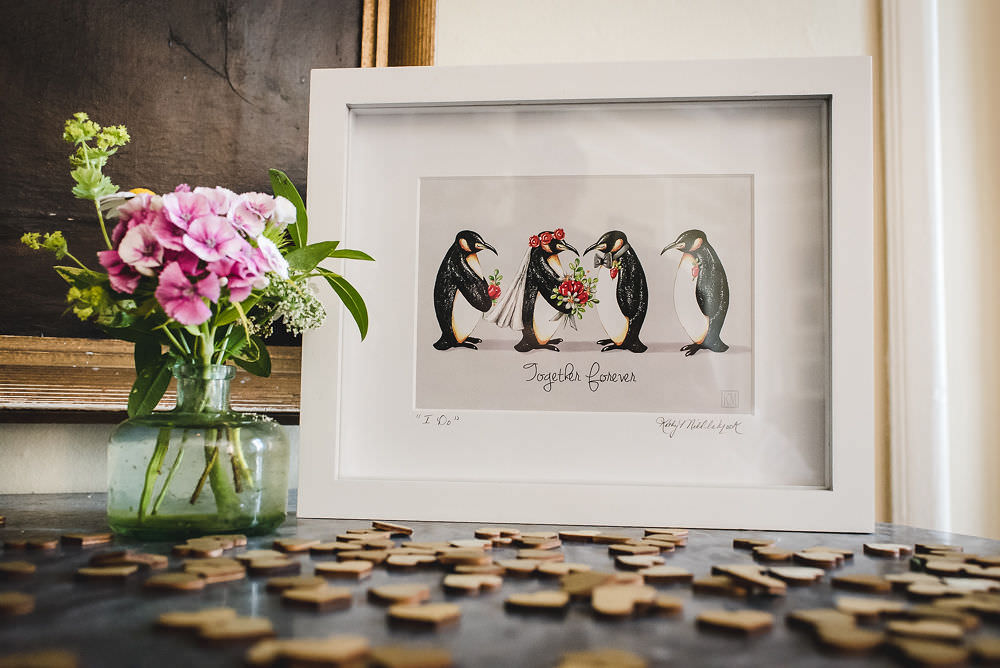 Together Forever Penguin Wooden Piece Guest Book Langar Hall Wedding Robert Leons Photography