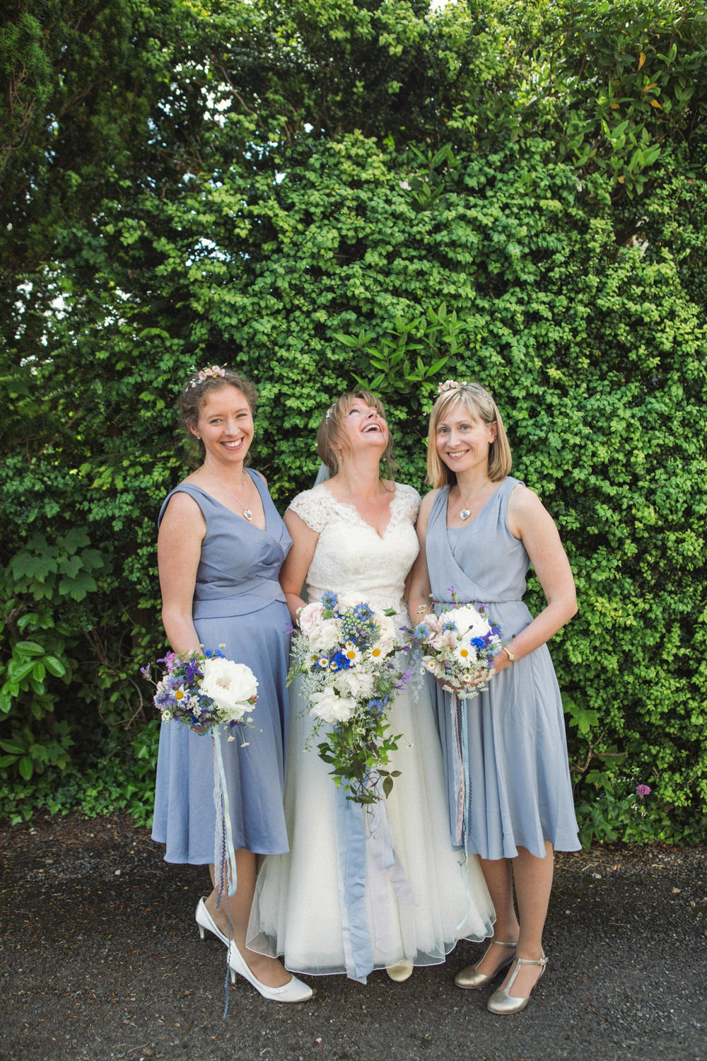 Bride Bridal Ballerina Length Dress Lace Sleeves Blue Dress Veil Middle Coombe Farm Wedding Emma Stoner Photo