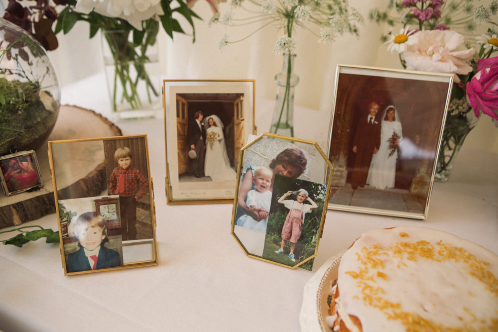 Family Photographs Table Middle Coombe Farm Wedding Emma Stoner Photo