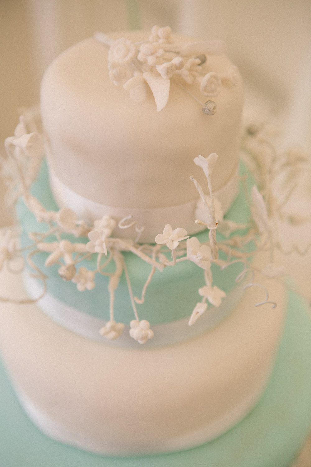 Blue Iced Four Tier Cake Middle Coombe Farm Wedding Emma Stoner Photo