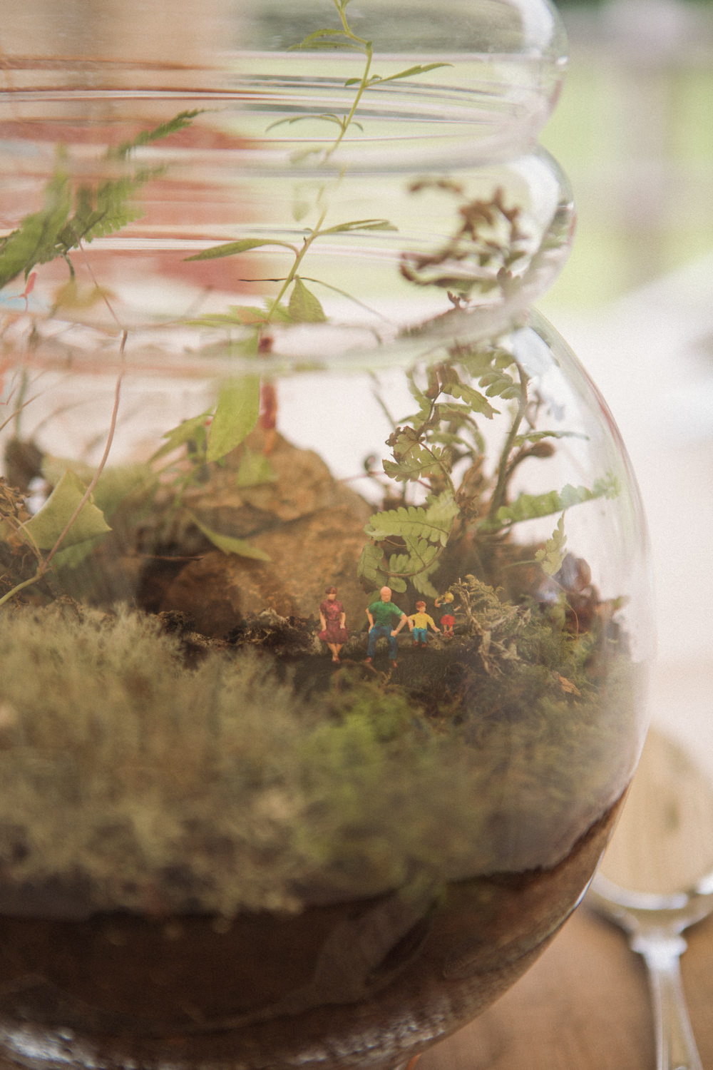 Terrarium Table Centre Miniature Figurines Middle Coombe Farm Wedding Emma Stoner Photo