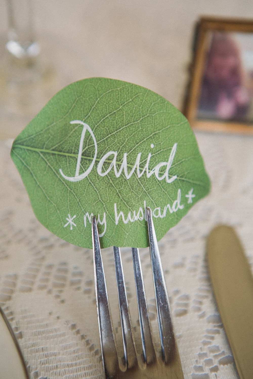 Place Name Card Leaf Middle Coombe Farm Wedding Emma Stoner Photo