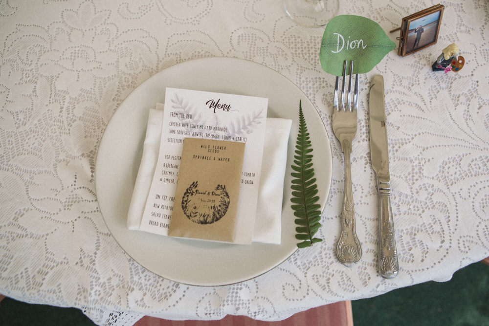 Table Setting Place Card Wildflower Seeds Fern Middle Coombe Farm Wedding Emma Stoner Photo