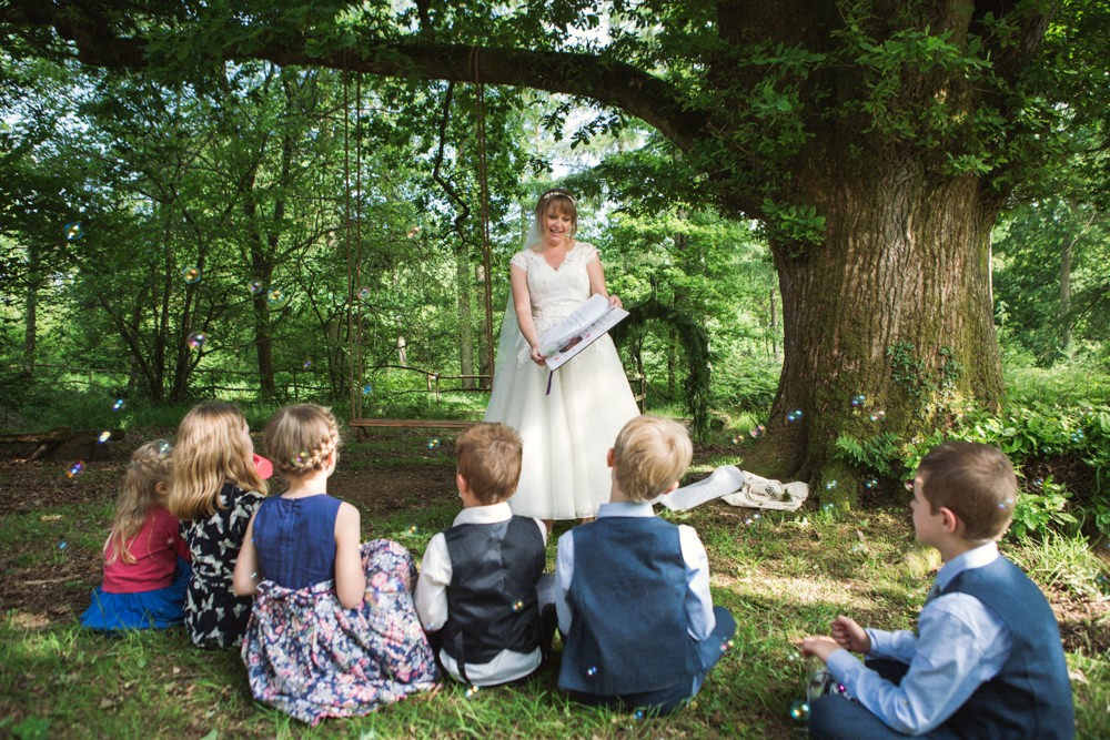 Bride Bridal Ballerina Length Dress Lace Sleeves Veil Story Speech Middle Coombe Farm Wedding Emma Stoner Photo