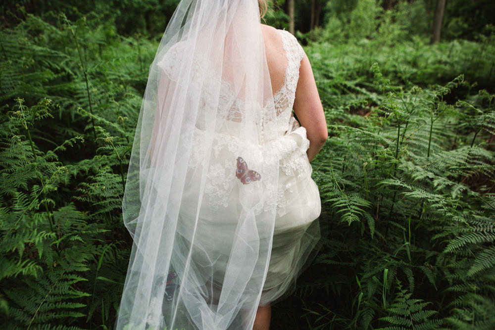 Bride Bridal Veil Butterfly Middle Coombe Farm Wedding Emma Stoner Photo