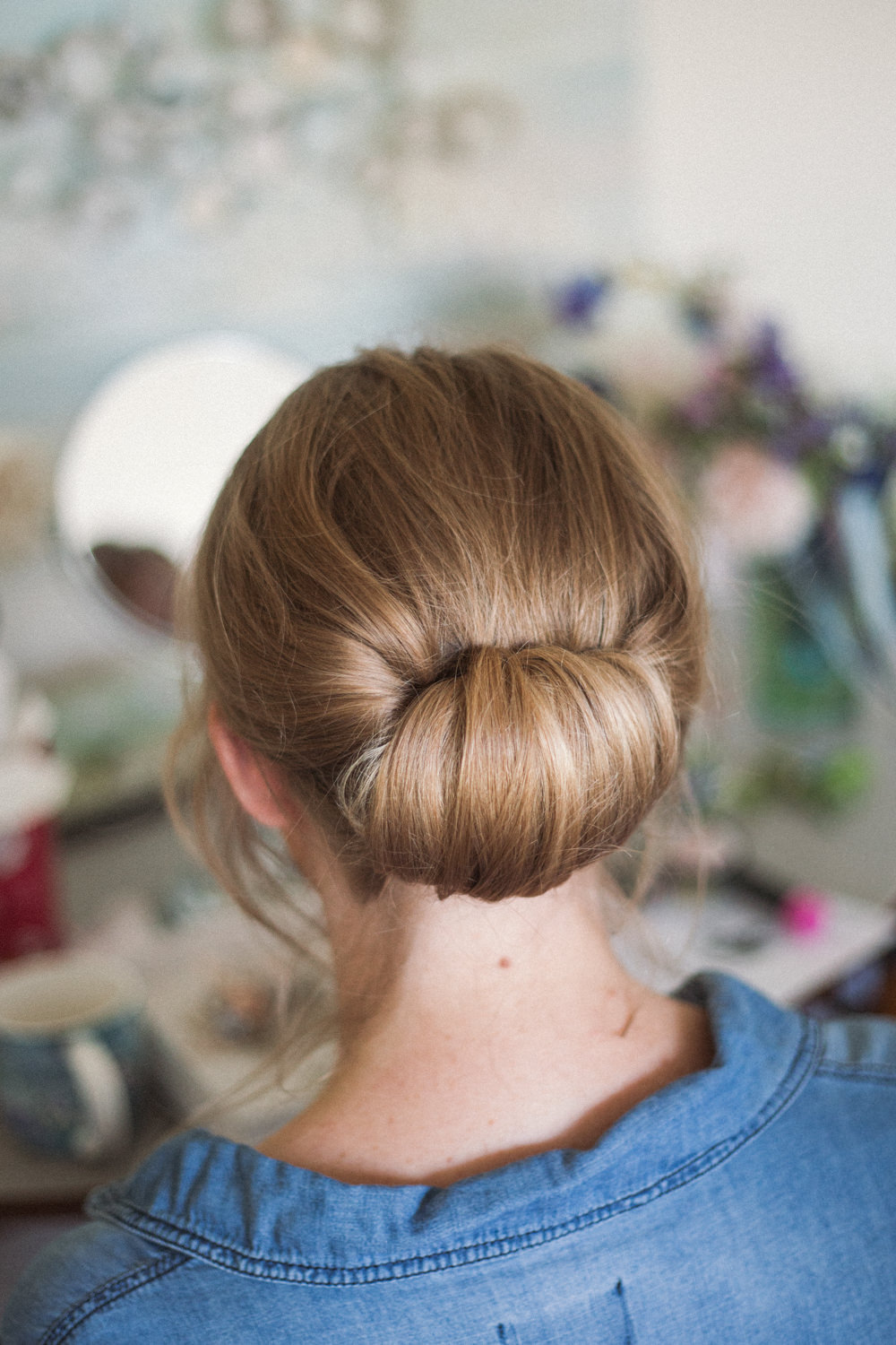 Bride Bridal Hair Up Do Chignon Middle Coombe Farm Wedding Emma Stoner Photo