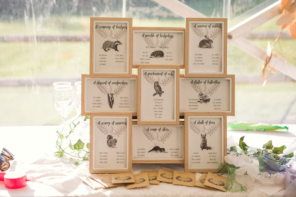 Table Plan Frame Animals Middle Coombe Farm Wedding Emma Stoner Photo
