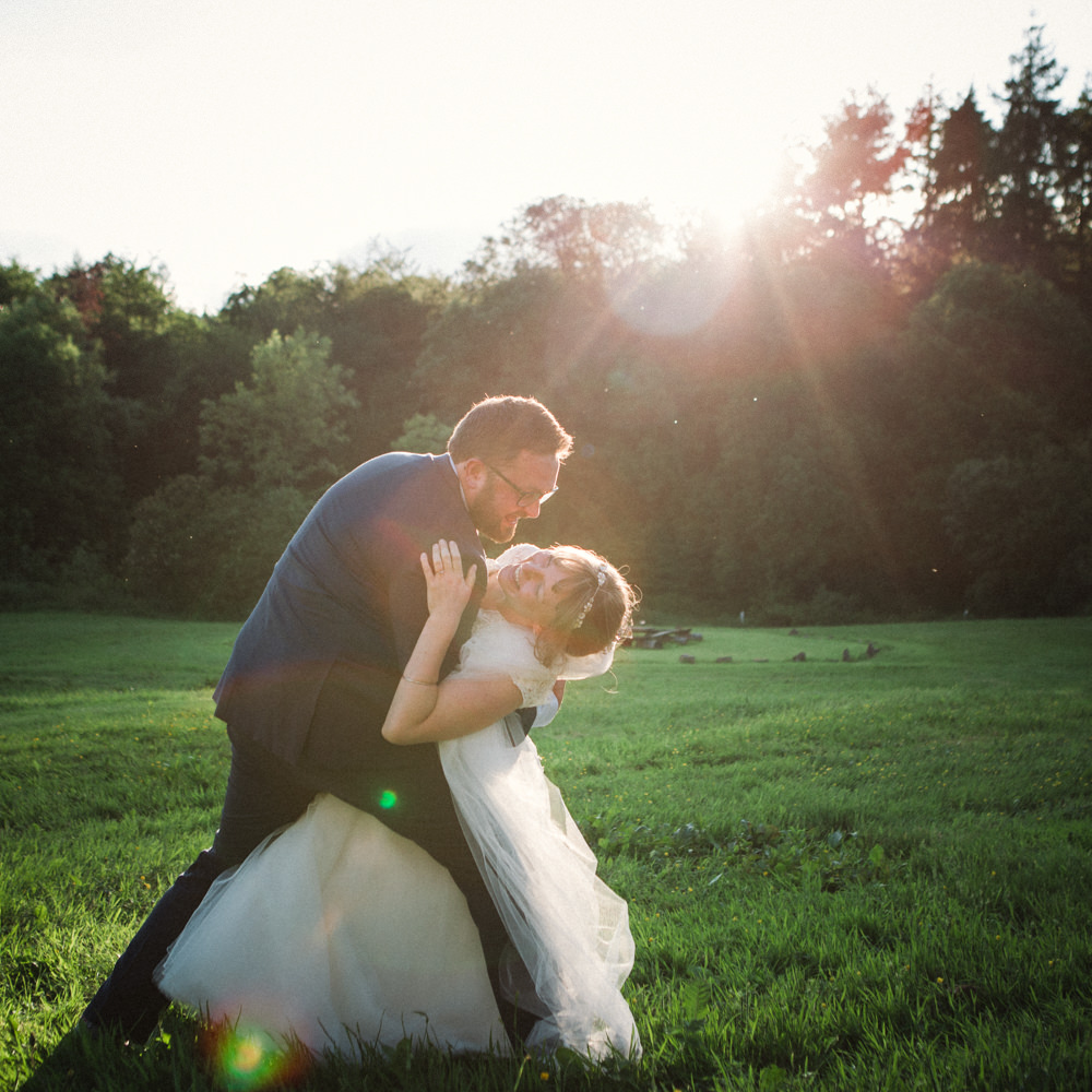 Bride Bridal Ballerina Length Dress Lace Sleeves Navy Suit Groom Veil Middle Coombe Farm Wedding Emma Stoner Photo