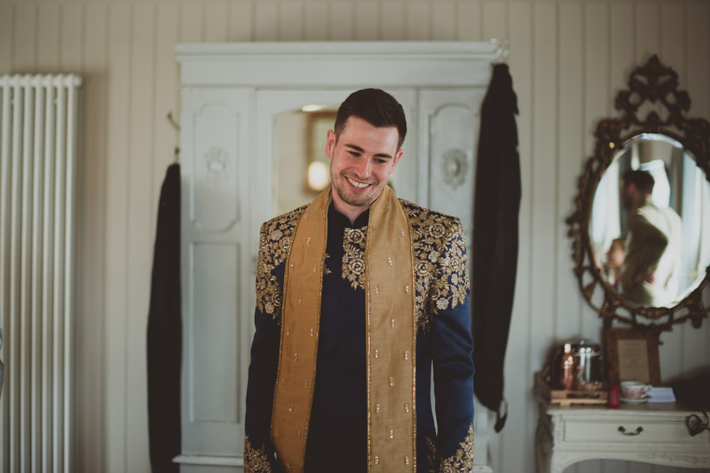 Navy Kurta Groom Newton Hall Wedding Sasha Weddings