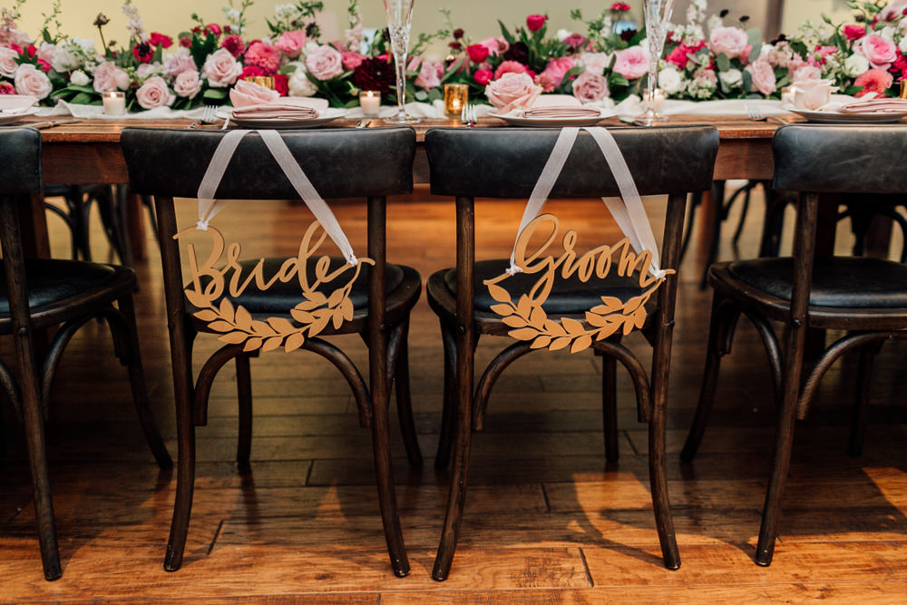 Bride Groom Chair Signs Gold Romantic Soft Elopement Wedding Las Vegas Kristen Joy Photography
