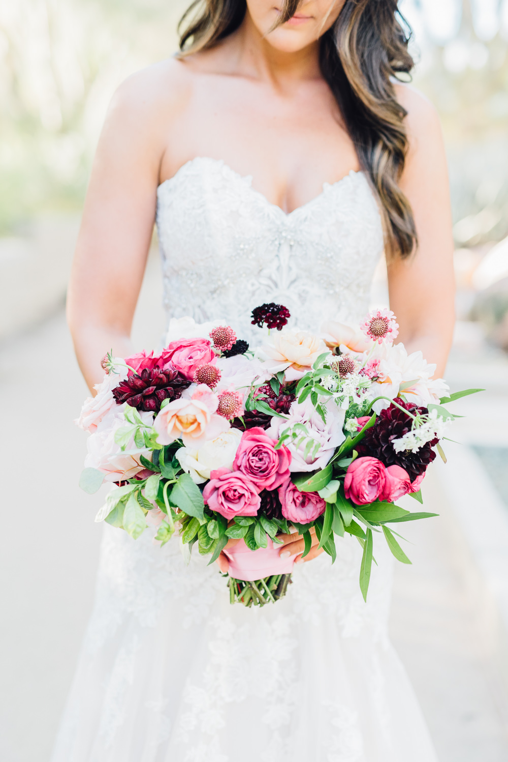 Bouquet Flowers Bride Bridal Pink Dahlia Rose Blush Romantic Soft Elopement Wedding Las Vegas Kristen Joy Photography