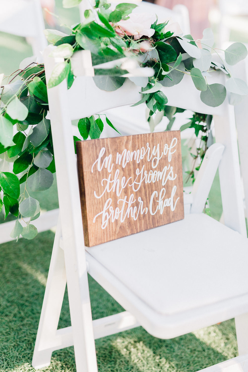 Wooden Calligraphy Sign Chair Memory Remember Romantic Soft Elopement Wedding Las Vegas Kristen Joy Photography