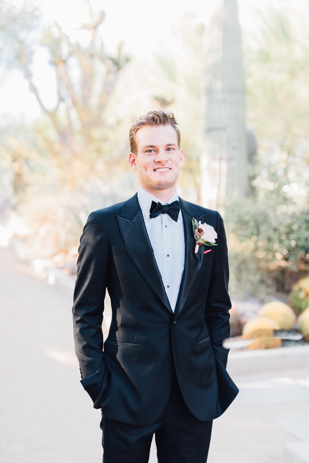 Groom Tuxedo Bow Tie Romantic Soft Elopement Wedding Las Vegas Kristen Joy Photography