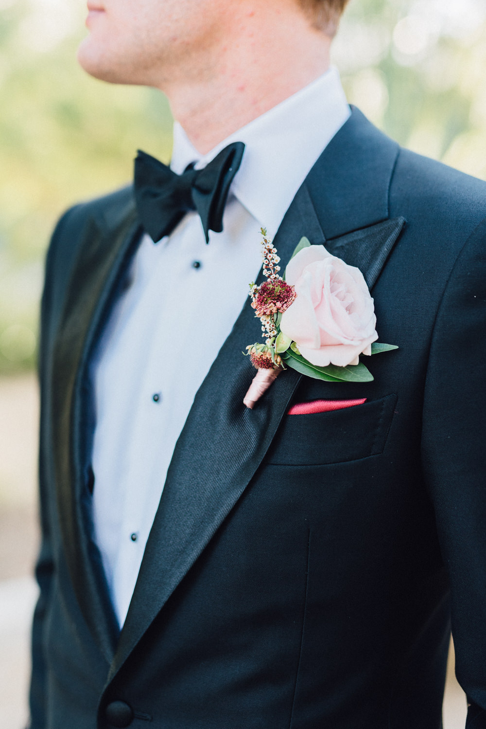 Groom Buttonhole Rose Pink Romantic Soft Elopement Wedding Las Vegas Kristen Joy Photography