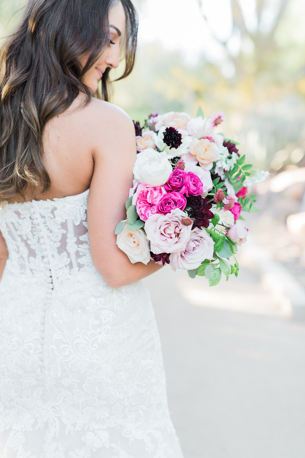 Bouquet Flowers Bride Bridal Pink Dahlia Rose Blush Romantic Soft Elopement Wedding Las Vegas Kristen Joy Photography