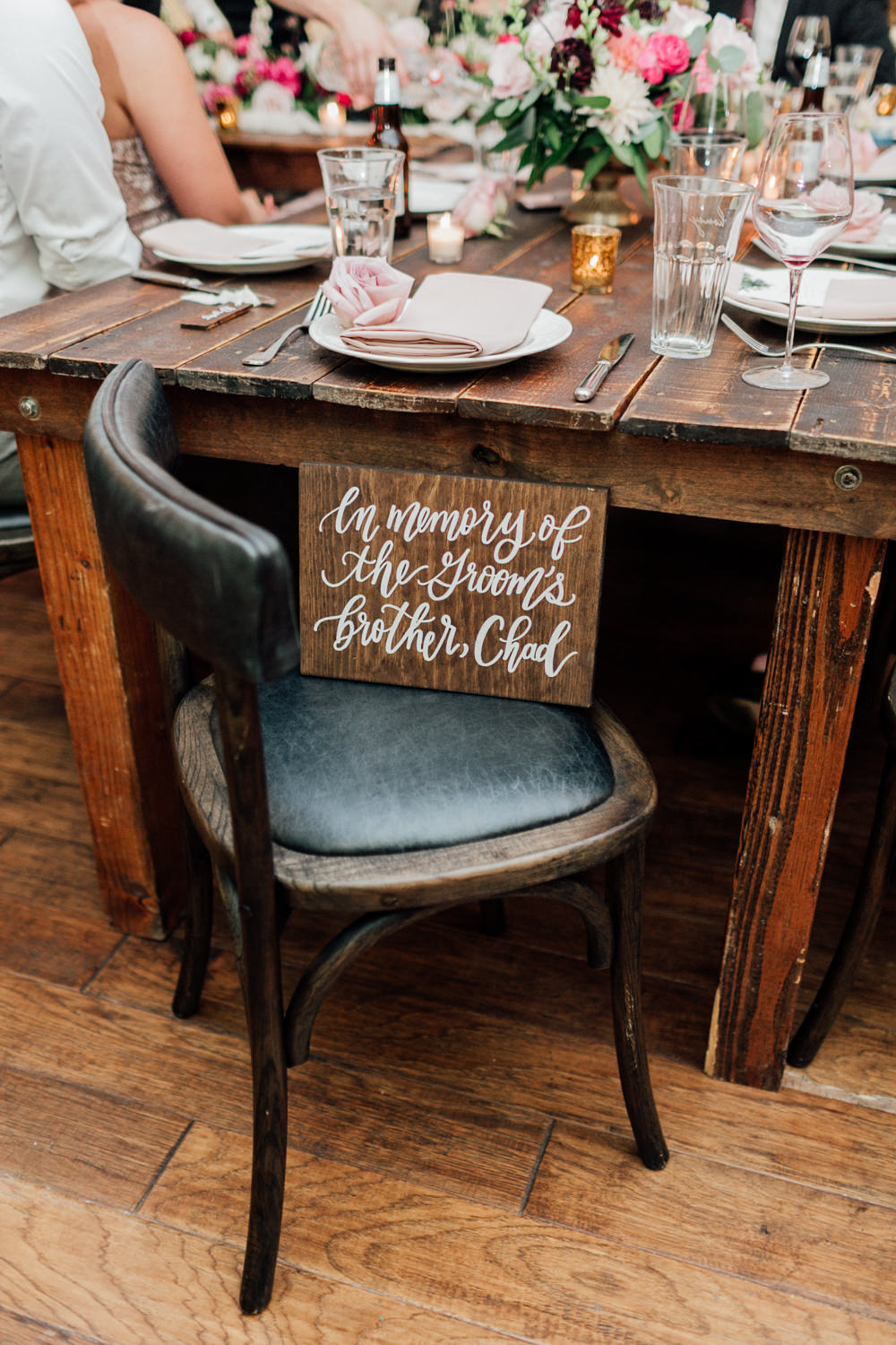 Wooden Calligraphy Sign Chair Memory Remember Romantic Soft Elopement Wedding Las Vegas Kristen Joy Photography