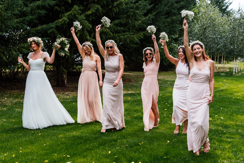 Bride Bridal Cap Sleeve Sweetheart Neckline Oversized Flower Crown Pink Blush Mismatched Bridesmaids Gypsophila Secret Garden Wymington Wedding Aaron Collett Photography