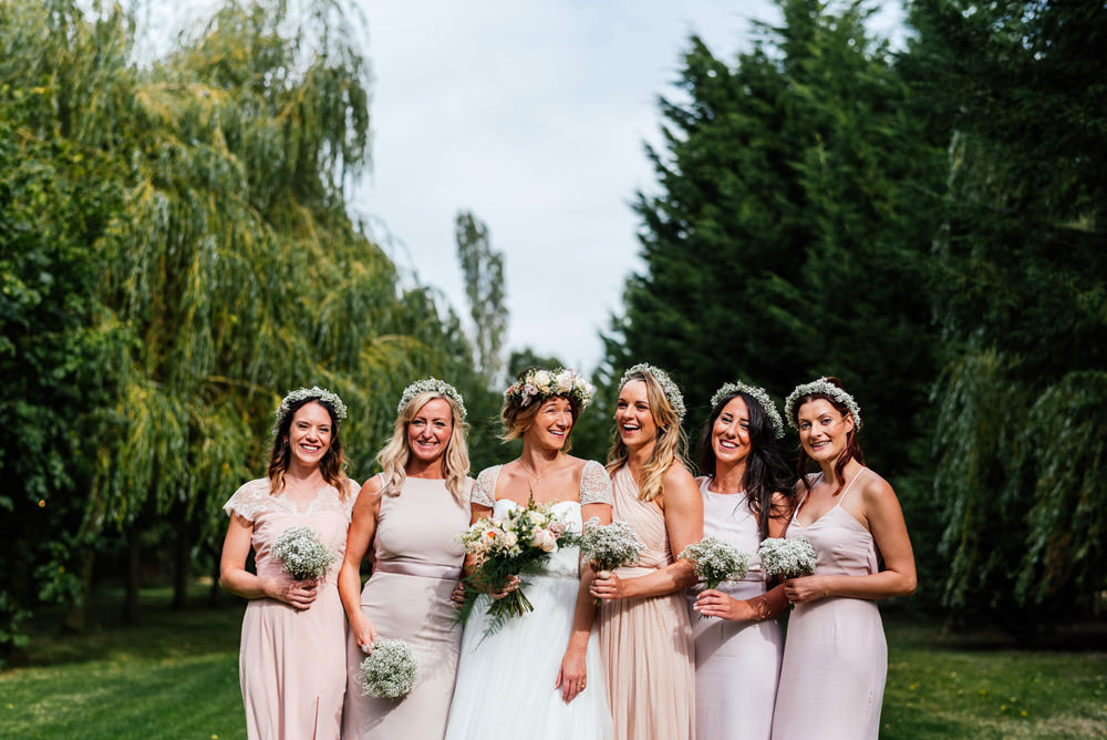 Bride Bridal Cap Sleeve Sweetheart Neckline Oversized Flower Crown Pink Mismatched Bridesmaids Gypsophila Crown Secret Garden Wymington Wedding Aaron Collett Photography