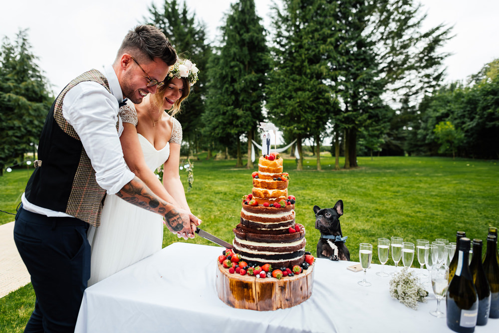 Bride Bridal Cap Sleeve Sweetheart Neckline Oversized Flower Crown Three Piece Waistcoat Groom Naked Cake Fruit Secret Garden Wymington Wedding Aaron Collett Photography