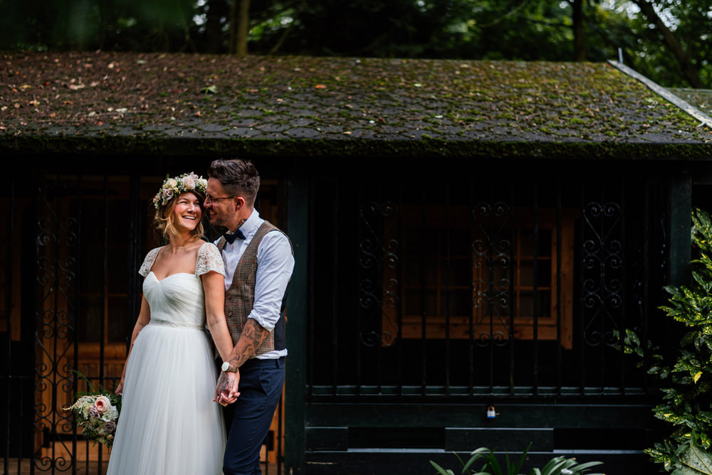 Bride Bridal Cap Sleeve Sweetheart Neckline Oversized Flower Crown Three Piece Waistcoat Groom Secret Garden Wymington Wedding Aaron Collett Photography