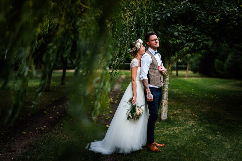 Bride Bridal Cap Sleeve Sweetheart Neckline Oversized Flower Crown Three Piece Waistcoat Groom Secret Garden Wymington Wedding Aaron Collett Photography