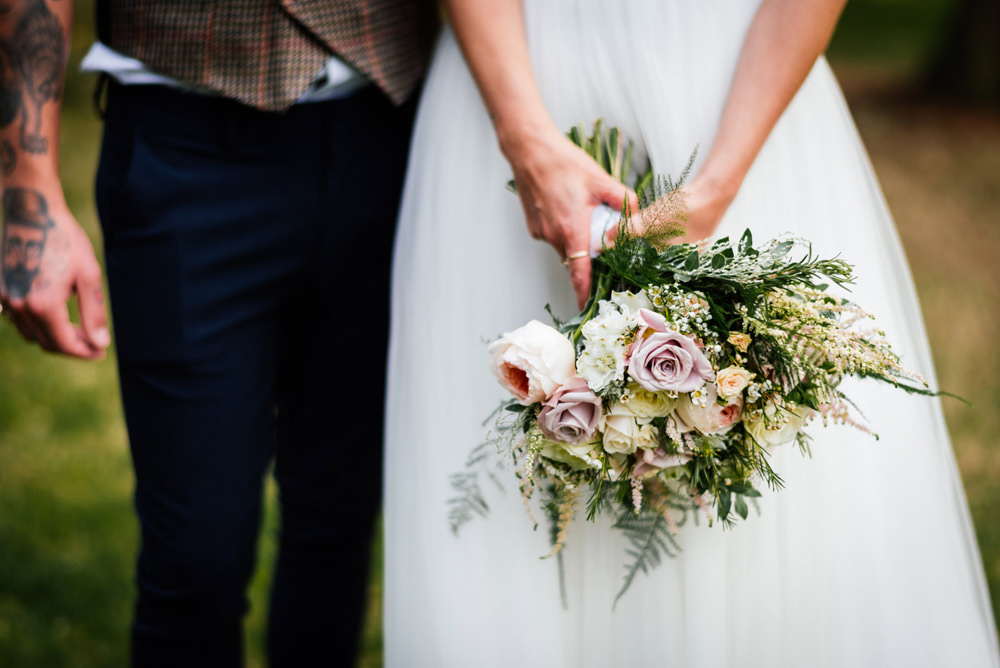 Bride Bridal Bouquet Pink Cream Fern Secret Garden Wymington Wedding Aaron Collett Photography