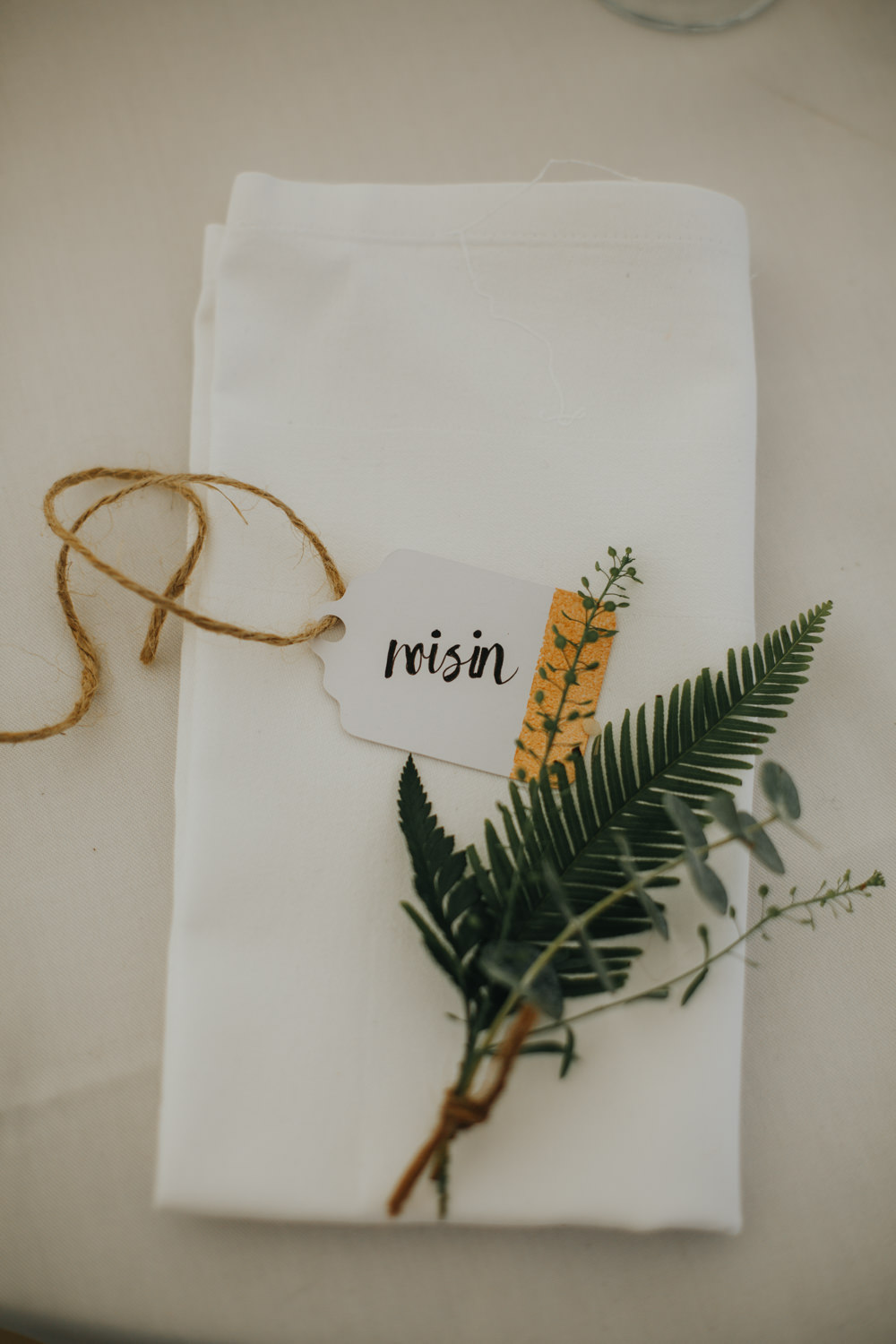 Place Setting Name Tag Greenery Fern Shiningford Manor Wedding Magda K Photography