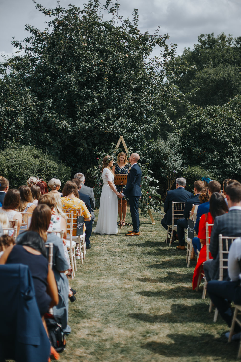 Backdrop Ceremony Arch Wooden Triangle Greenery Foliage Shiningford Manor Wedding Magda K Photography