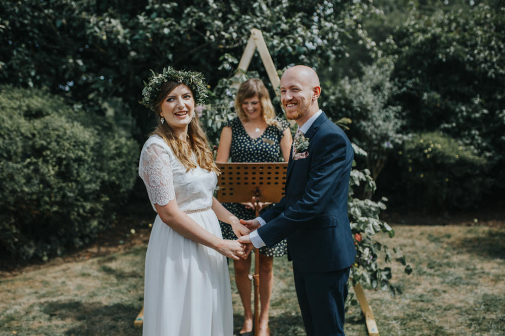 Backdrop Ceremony Arch Wooden Triangle Greenery Foliage Shiningford Manor Wedding Magda K Photography