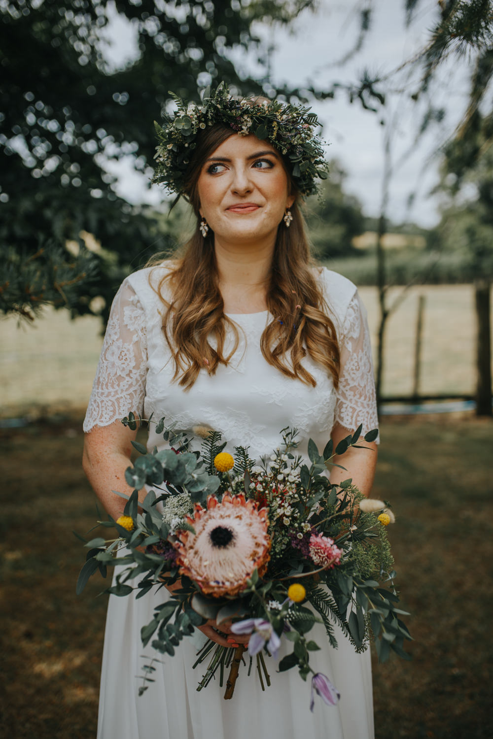 Bouquet Flowers Bride Bridal Greenery Foliage Protea Ribbon Billy Ball Shiningford Manor Wedding Magda K Photography