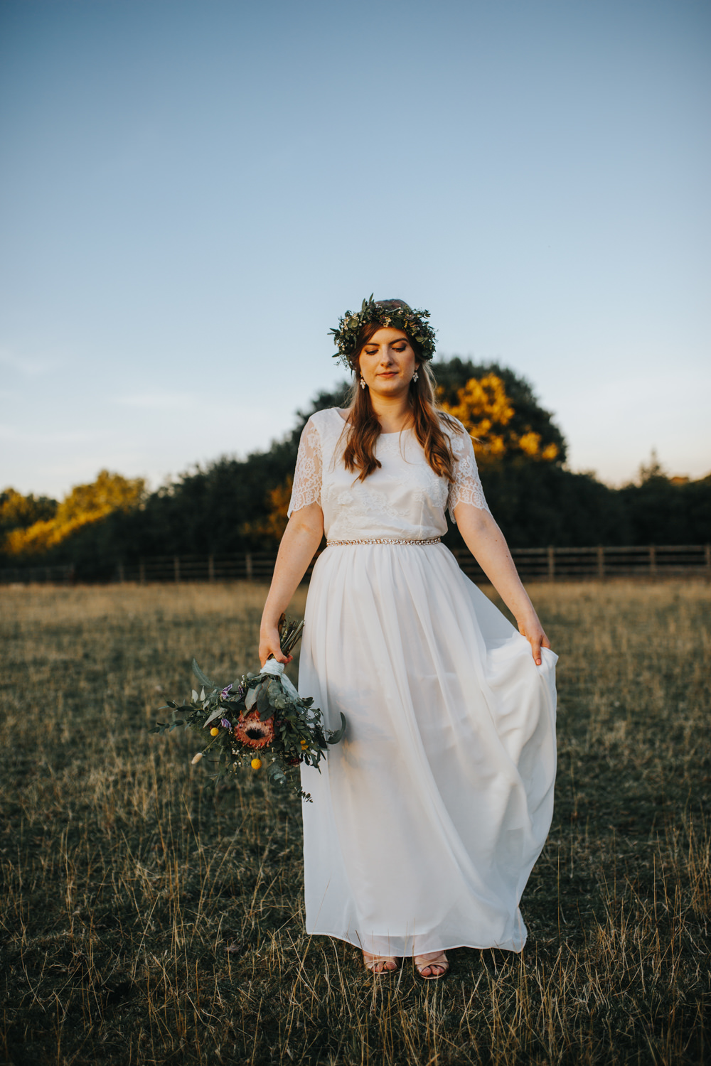 Bride Bridal Dress Gown Sleeves Lace Skirt Belt Shiningford Manor Wedding Magda K Photography