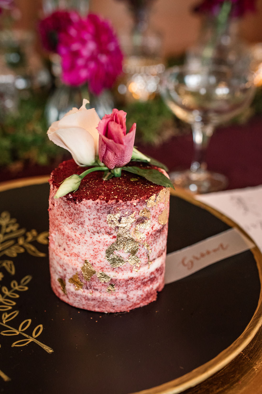 Layer Cake Red Pink Favours Place Setting Winter Luxe Wedding Ideas Becky Harley Photography