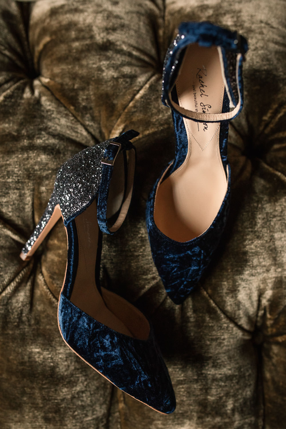 Navy Blue Shoes Bride Bridal Vevlet Glitter Winter Luxe Wedding Ideas Becky Harley Photography