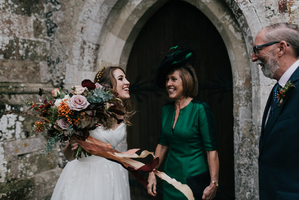 Bouquet Flowers Bride Bridal Autumn Dahlia Orange Pink Rose Seeds Ribbons Barford Park Barn Wedding Faye Green Photography