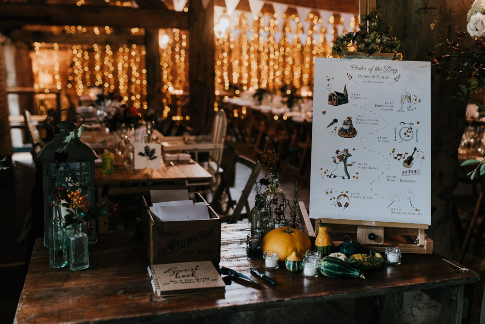 Order Of Day Sign Barford Park Barn Wedding Faye Green Photography