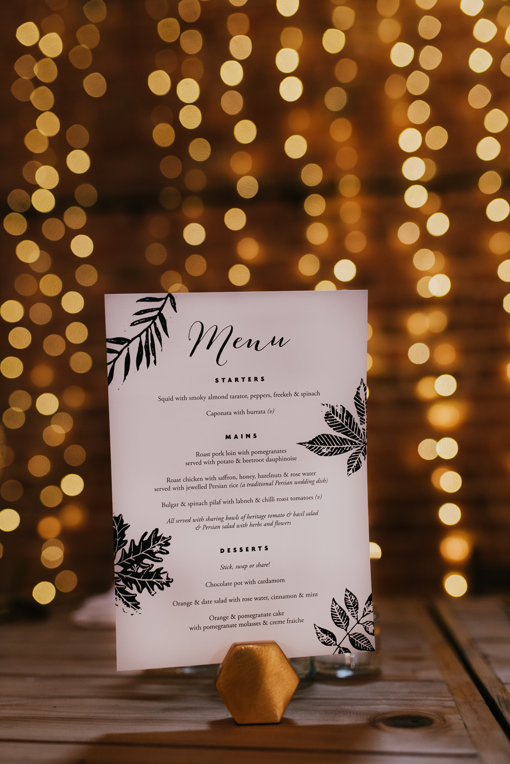 Botanical Leaf Menu Barford Park Barn Wedding Faye Green Photography