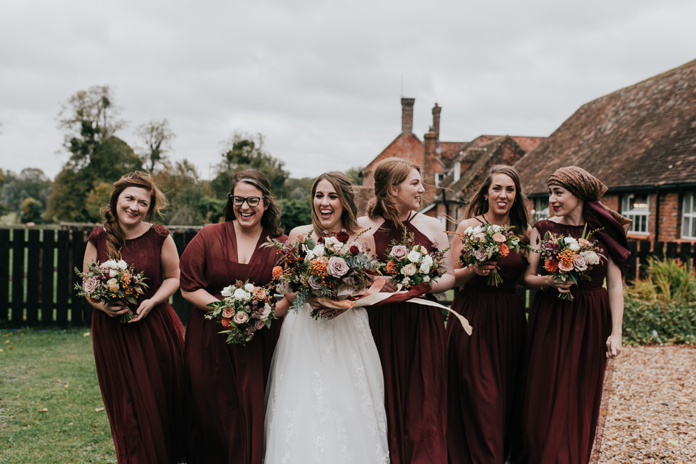 Bridesmaid Dresses Red Burgundy Long Maxi Barford Park Barn Wedding Faye Green Photography