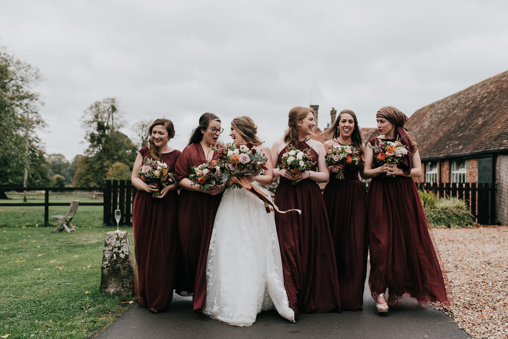Bridesmaid Dresses Red Burgundy Long Maxi Barford Park Barn Wedding Faye Green Photography
