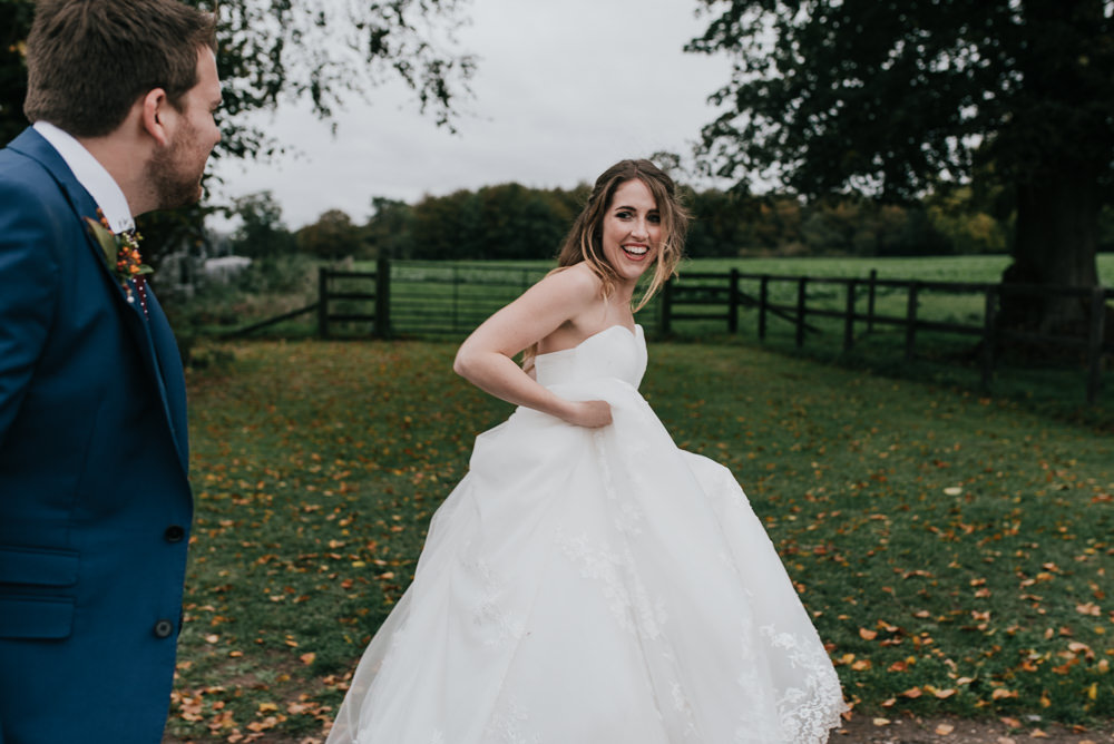Bride Bridal Dress Gown Strapless Sweetheart Lace Barford Park Barn Wedding Faye Green Photography